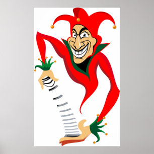 Evil Grinning Jester Joker with Jack-in-the-Box  Poster