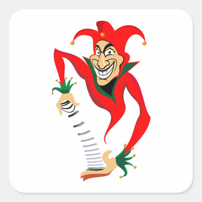 Evil Grinning Jester Joker with Jack-in-the-Box  Square Sticker (Front)