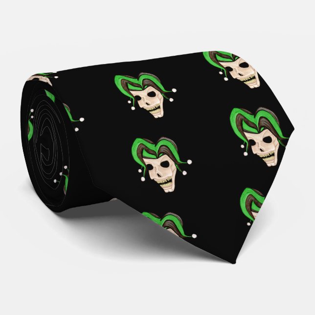 Evil Jester Skull (Green) Tie (Rolled)