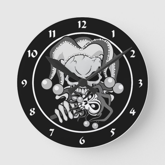 Evil Jester Skull Round Clock (Front)