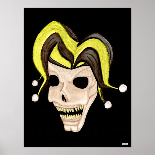 Evil Jester Skull (Yellow) Poster | Zazzle