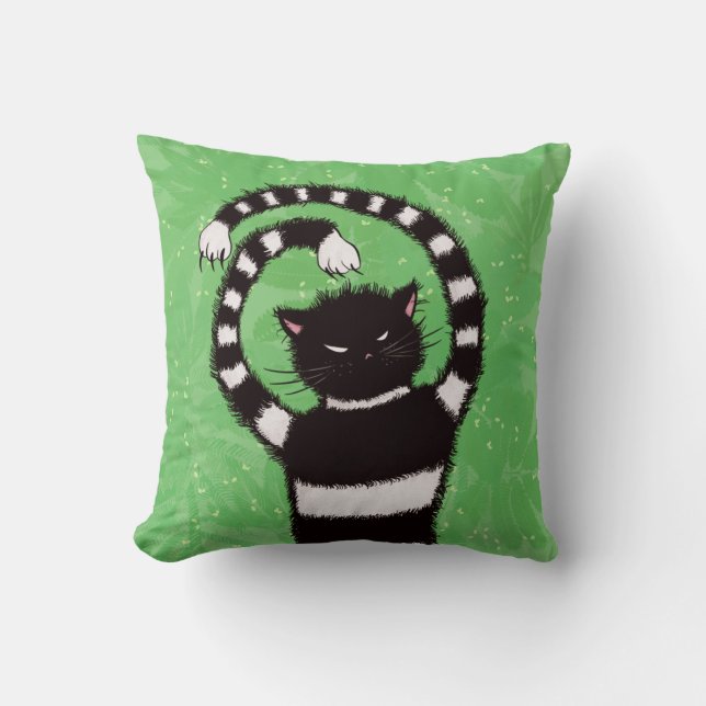 Evil Kitty In Green Spring With Leaves Cat Lover Cushion (Front)
