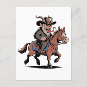 EVIL Krampus Christmas Cowboy Horse Western Xmas Holiday Postcard