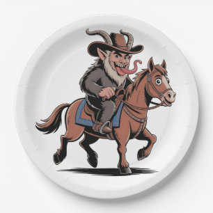 EVIL Krampus Christmas Cowboy Horse Western Xmas Paper Plate