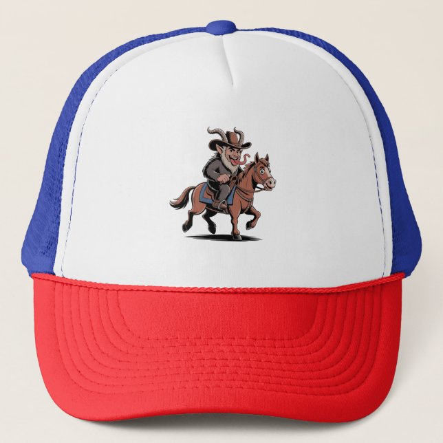 EVIL Krampus Christmas Cowboy Horse Western Xmas Trucker Hat (Front)