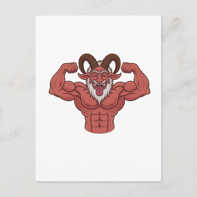 Evil Krampus Christmas Flexing Muscles Fitness  Announcement Postcard (Front)