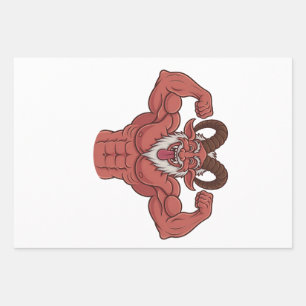 Evil Krampus Christmas Flexing Muscles Fitness  Wrapping Paper Sheet