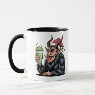 Evil Krampus Drinking Green Drink Matcha Xmas Mug