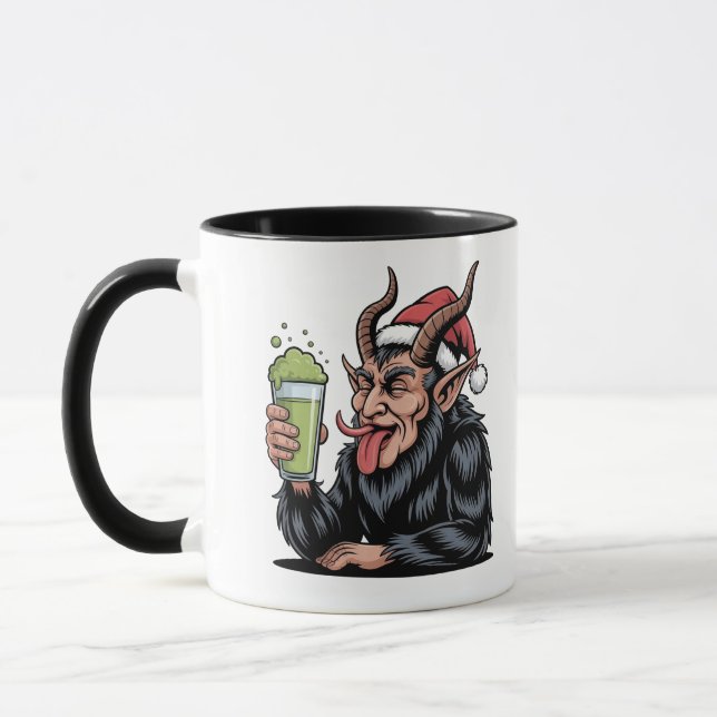 Evil Krampus Drinking Green Drink Matcha Xmas  Mug (Left)