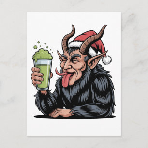 Evil Krampus Drinking Green Drink Matcha Xmas Postcard