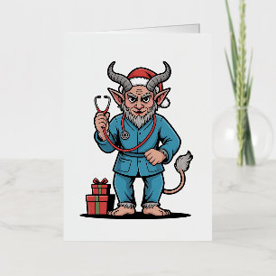 Evil Krampus Nurse Scrubs Nursing Christmas  Foil Holiday Card
