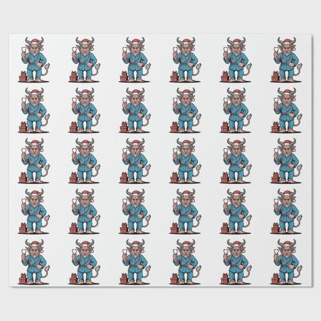 Evil Krampus Nurse Scrubs Nursing Christmas  Wrapping Paper (Flat)