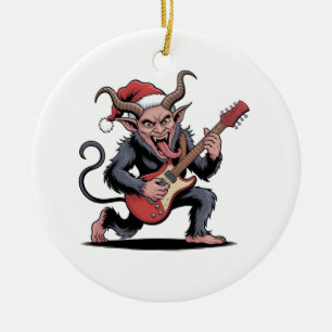 Evil Krampus Playing Guitar Electric Music Xmas  Ceramic Tree Decoration