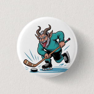Evil Krampus Playing Ice Hockey Christmas Sport  3 Cm Round Badge