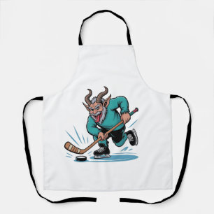 Evil Krampus Playing Ice Hockey Christmas Sport  Apron