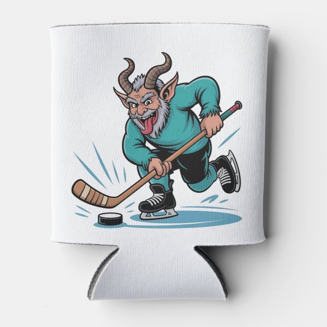 Evil Krampus Playing Ice Hockey Christmas Sport  Can Cooler (Front)