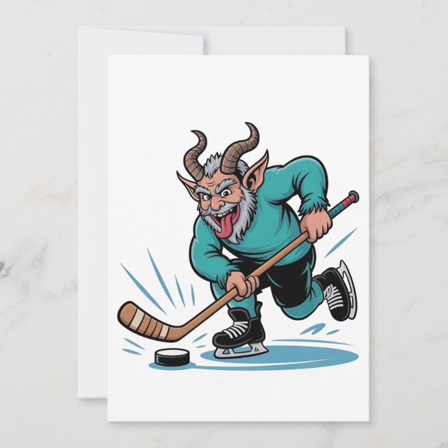 Evil Krampus Playing Ice Hockey Christmas Sport  Card (Front)