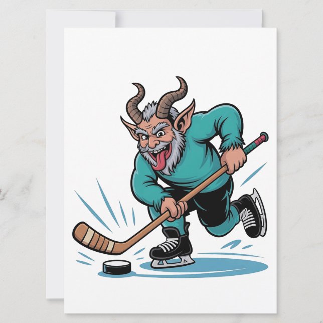Evil Krampus Playing Ice Hockey Christmas Sport  Holiday Card (Front)