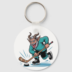 Evil Krampus Playing Ice Hockey Christmas Sport  Key Ring