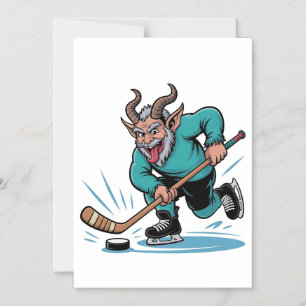 Evil Krampus Playing Ice Hockey Christmas Sport Magnetic Invitation