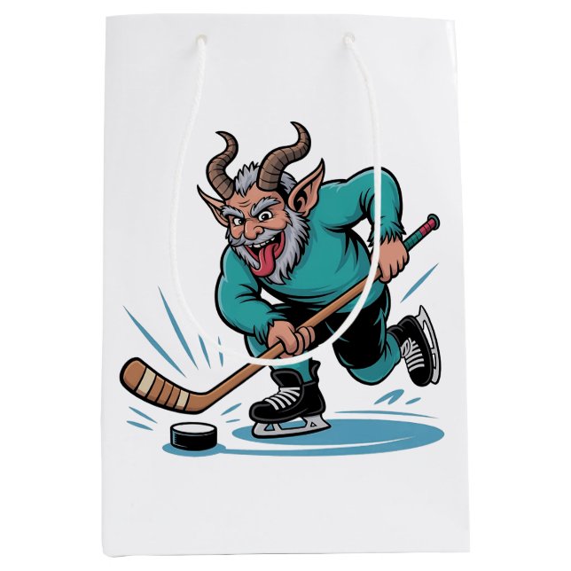 Evil Krampus Playing Ice Hockey Christmas Sport  Medium Gift Bag (Front)