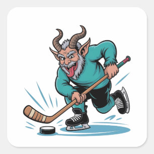 Evil Krampus Playing Ice Hockey Christmas Sport  Square Sticker