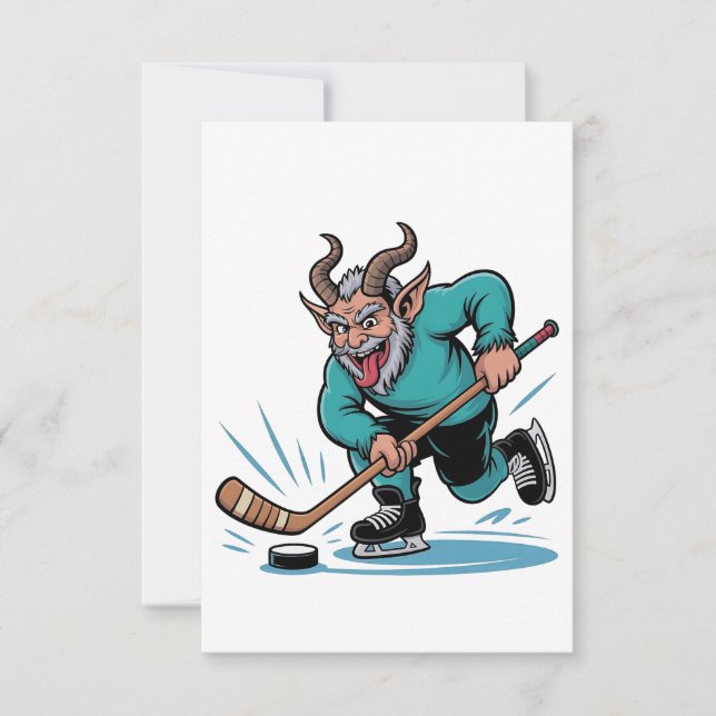 Evil Krampus Playing Ice Hockey Christmas Sport  Thank You Card (Front)