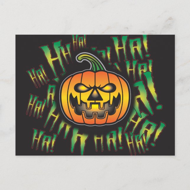 Evil Laughing Halloween Pumpkin Comics Text Effect Holiday Postcard (Front)
