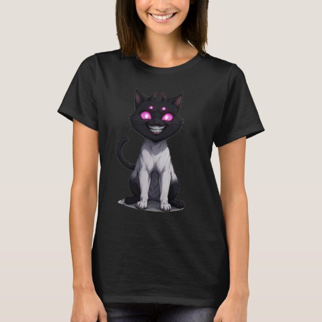 Evil Little Demon Cat Funny Design T-Shirt (Front)