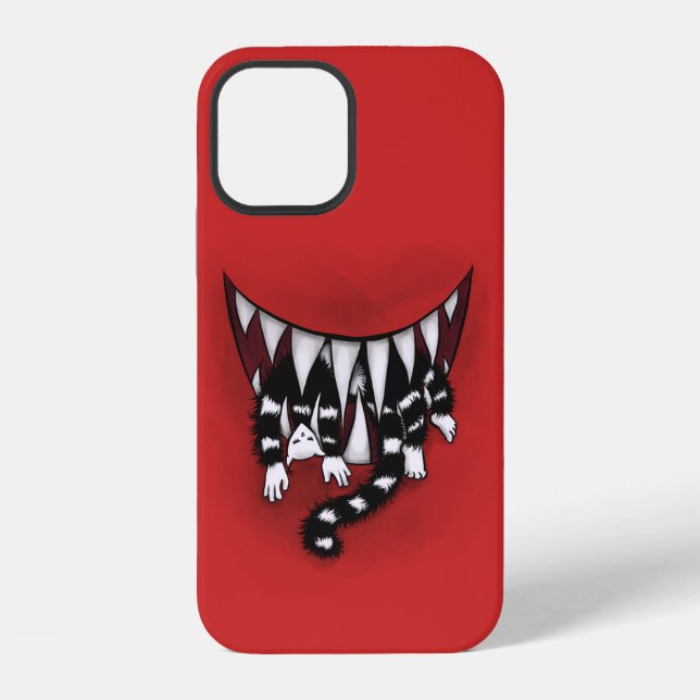 Evil Monster Mouth Sharp Teeth Eating Cat Horror iPhone Case (Back)