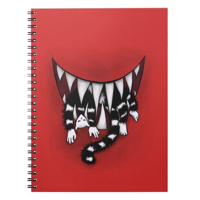 Evil Monster Mouth Sharp Teeth Eating Cat Horror Notebook (Front)