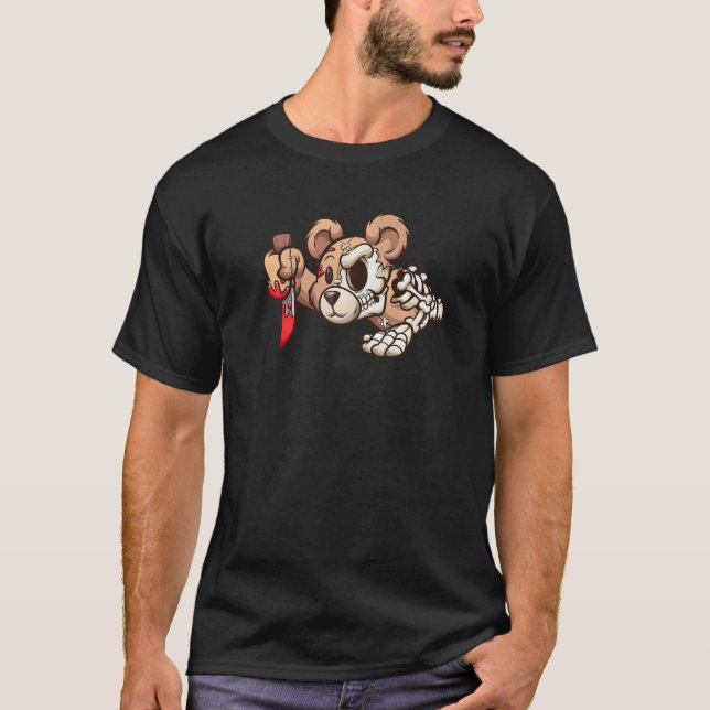 Evil Murderous Teddy Bear Zombie Skeleton Bear T-Shirt (Front)
