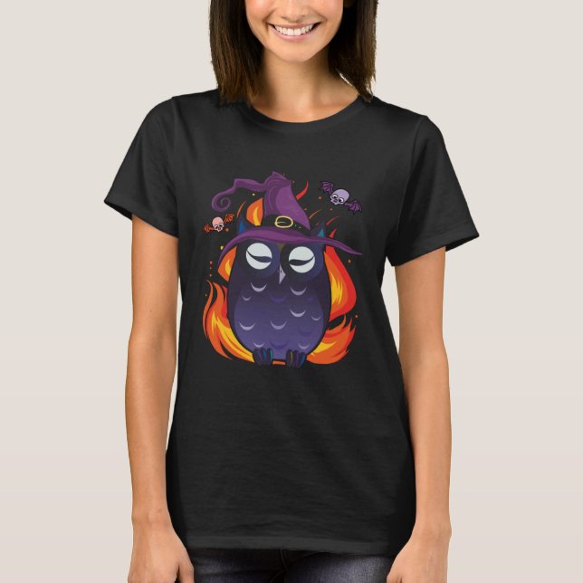 Evil Owl Witch Scary Owl Lover Halloween T-Shirt (Front)