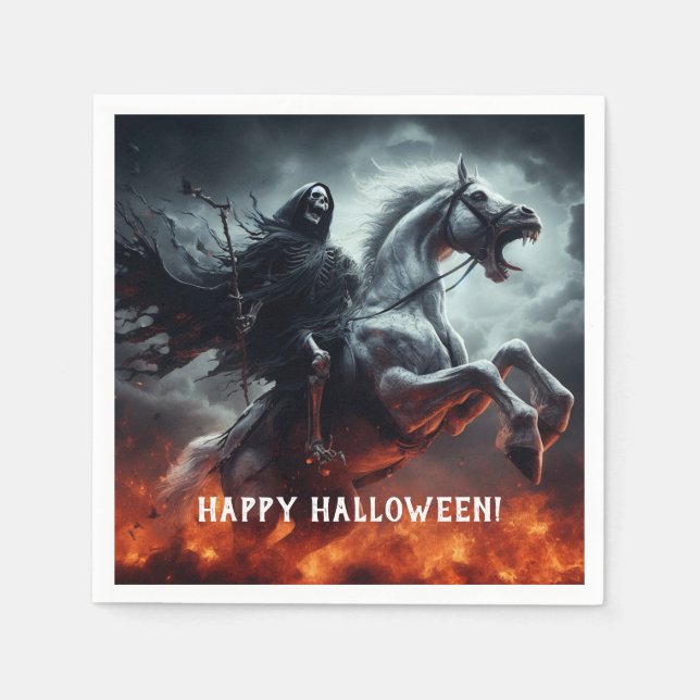 Evil Pale Horse and Death Halloween Napkin (Front)