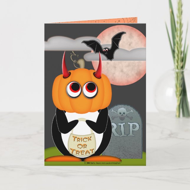 Evil Penguin Halloween Card (Front)