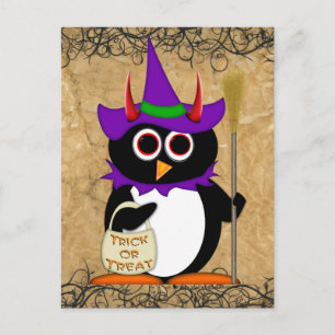 Evil Penguin Halloween Witch Postcard