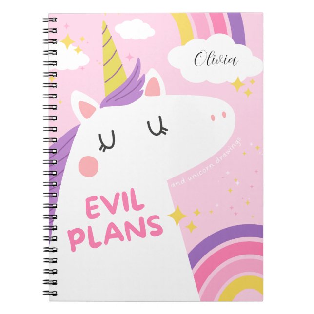 Evil Plans and Unicorn Drawings – Funny & Magical  Notebook (Front)