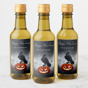 Evil Pumpkin and Raven Personalised Halloween Wine Label
