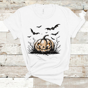 Evil Pumpkin & Bats Spooky Halloween Graphic T-Shirt