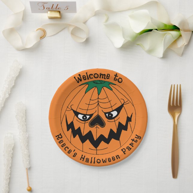 Evil Pumpkin Creepy Halloween Party Paper Plate (Wedding)