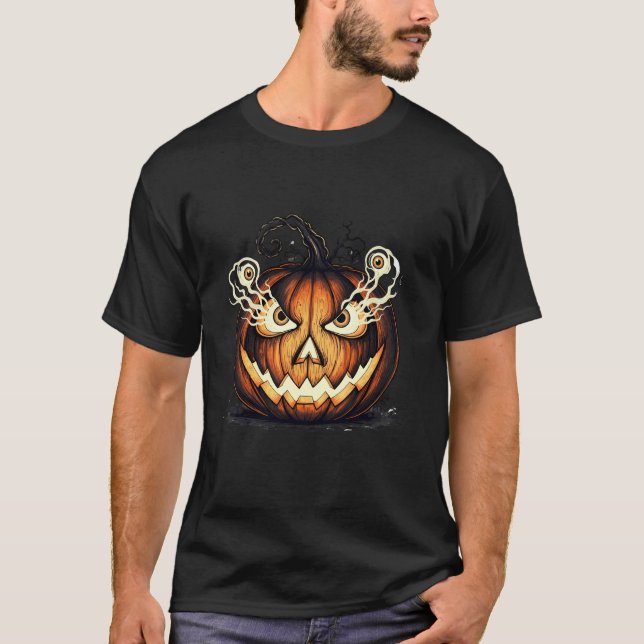 Evil Pumpkin Eyeball Smoke T-Shirt (Front)