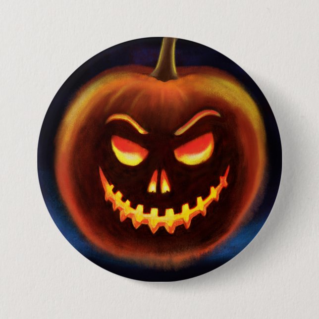 Evil pumpkin Halloween Trick or Treat badge. 7.5 Cm Round Badge (Front)