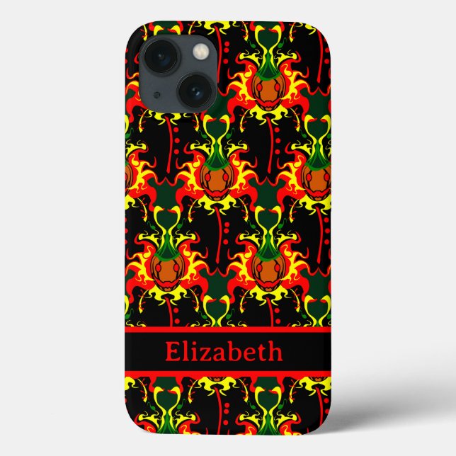 Evil Pumpkin on Fire Pattern Name Case-Mate iPhone Case (Back)