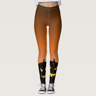 Evil Pumpkin Orange Fade Halloween Leggings