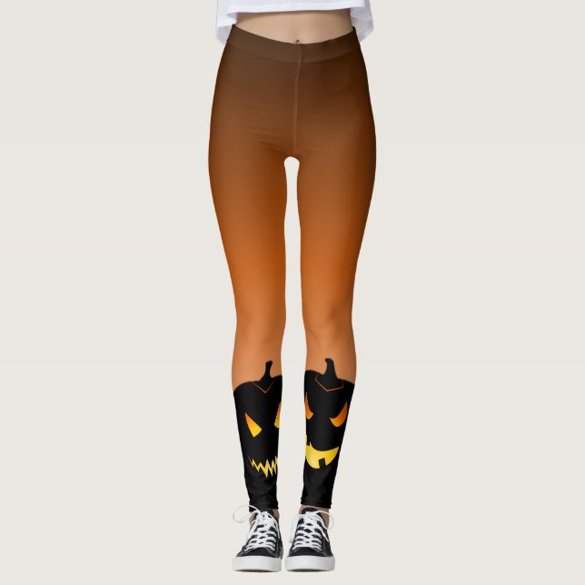 Evil Pumpkin Orange Fade Halloween Leggings (Front)