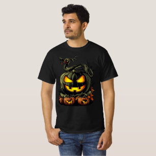 Evil Pumpkin with Snake Halloween Artwork T-Shirt