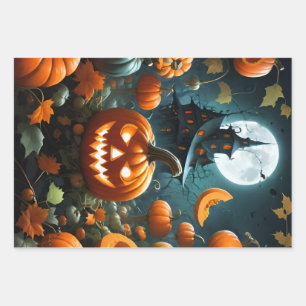 Evil pumpkin wrapping paper sheet