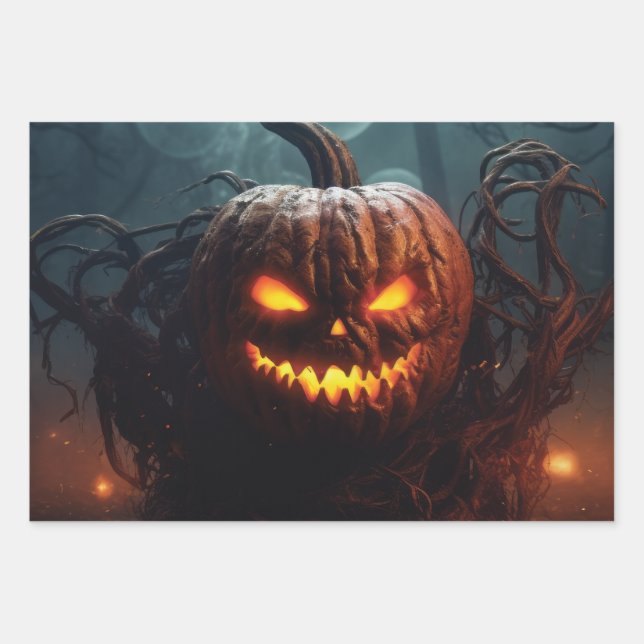 Evil Pumpkin Wrapping Paper Sheet (Front)