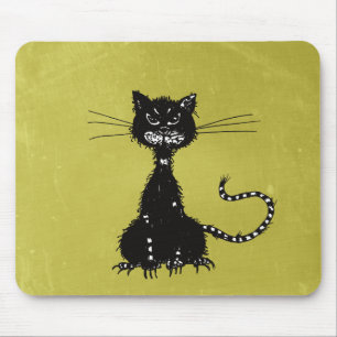 Evil Ragged Evil Black Cat Olive Green Mouse Mat