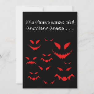 Evil Red Faces on Black Creepy Halloween Invitation